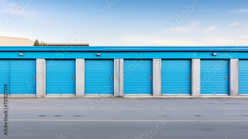 row of selfstorage units with blue doors / shutters photo