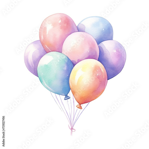 Bunch of bright watercolor balloons on white background
