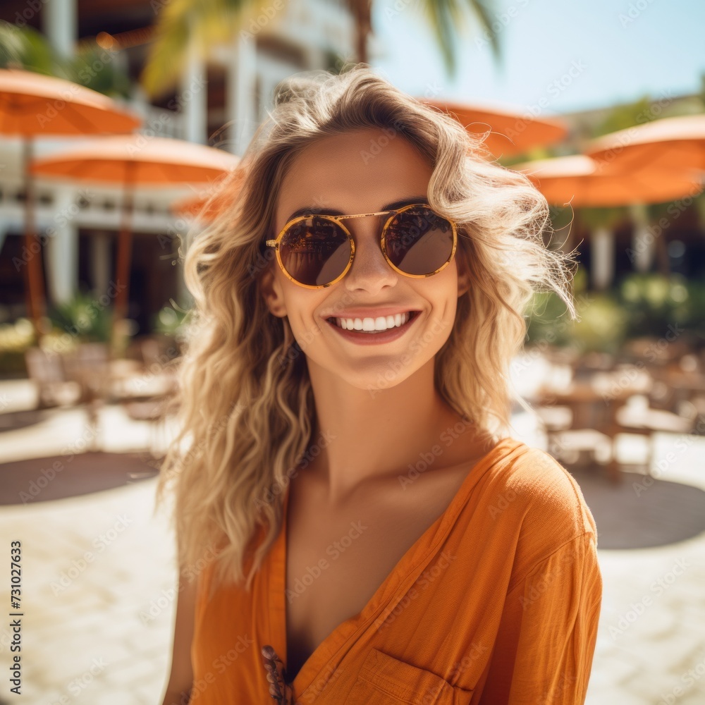 Bright lifestyle fashion portrait of sensual beautiful young woman having fun smiling pretty, bright casual trendy sunglasses. Summer holidays concept. Bright lifestyle fashion portrait of sensual beautiful young woman having fun smiling pretty, bright casual trendy sunglasses. Summer holidays concept.