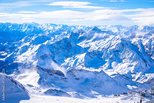 Snowy Alps peaks view from Little Matterhorn peak