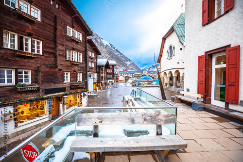 Idyllic town of Zermatt city center view, luxury winter destination