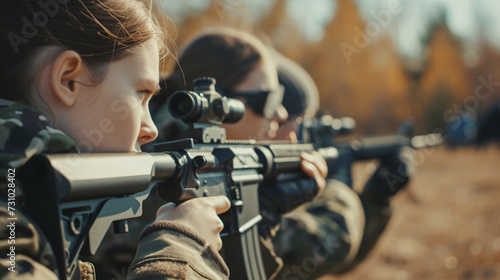 Young people on tactical gun training classes.
