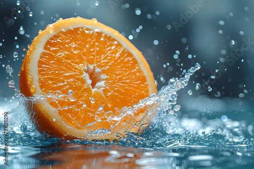 Fruit water splash blur background with orange generated with AI