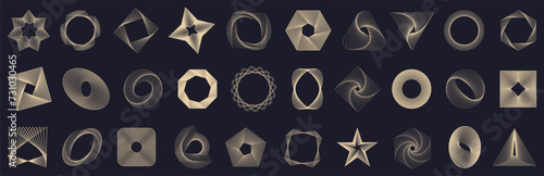 Abstract linear golden spiral geometric shapes collection. Set of spiral line shape collection. Set of spiral elements