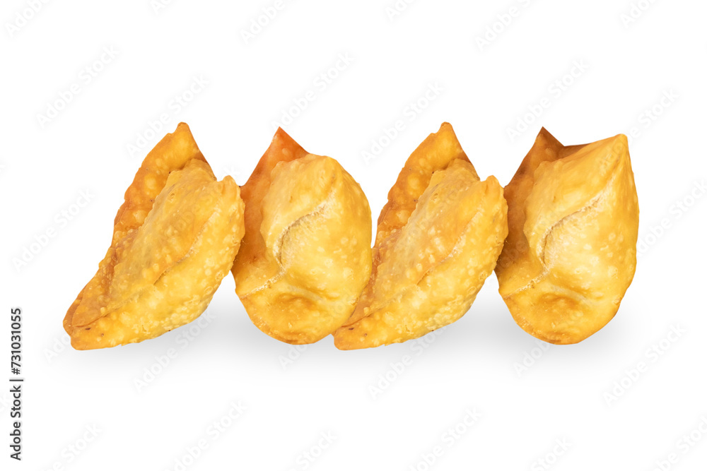 Appetizer, Vegetable samosas isolated on white background. Traditional Indian food.