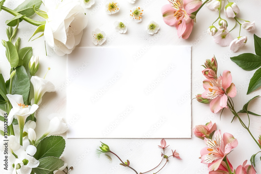 A blank white Mother's Day card decorated with delicate watercolor flowers