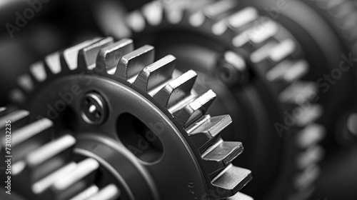 Close-up of interlocking metal gears, showcasing intricate details and the precision of mechanical engineering.