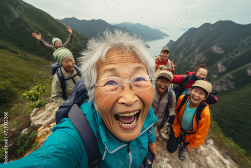 Active seniors hiking