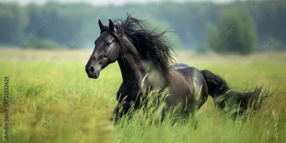 beautiful horse rushing through tall green grass beautiful horse rushing through tall green grass