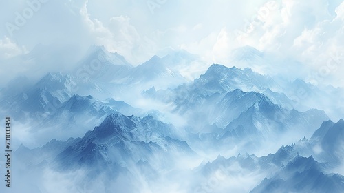 Mountains landscape in the style of light sky blue 