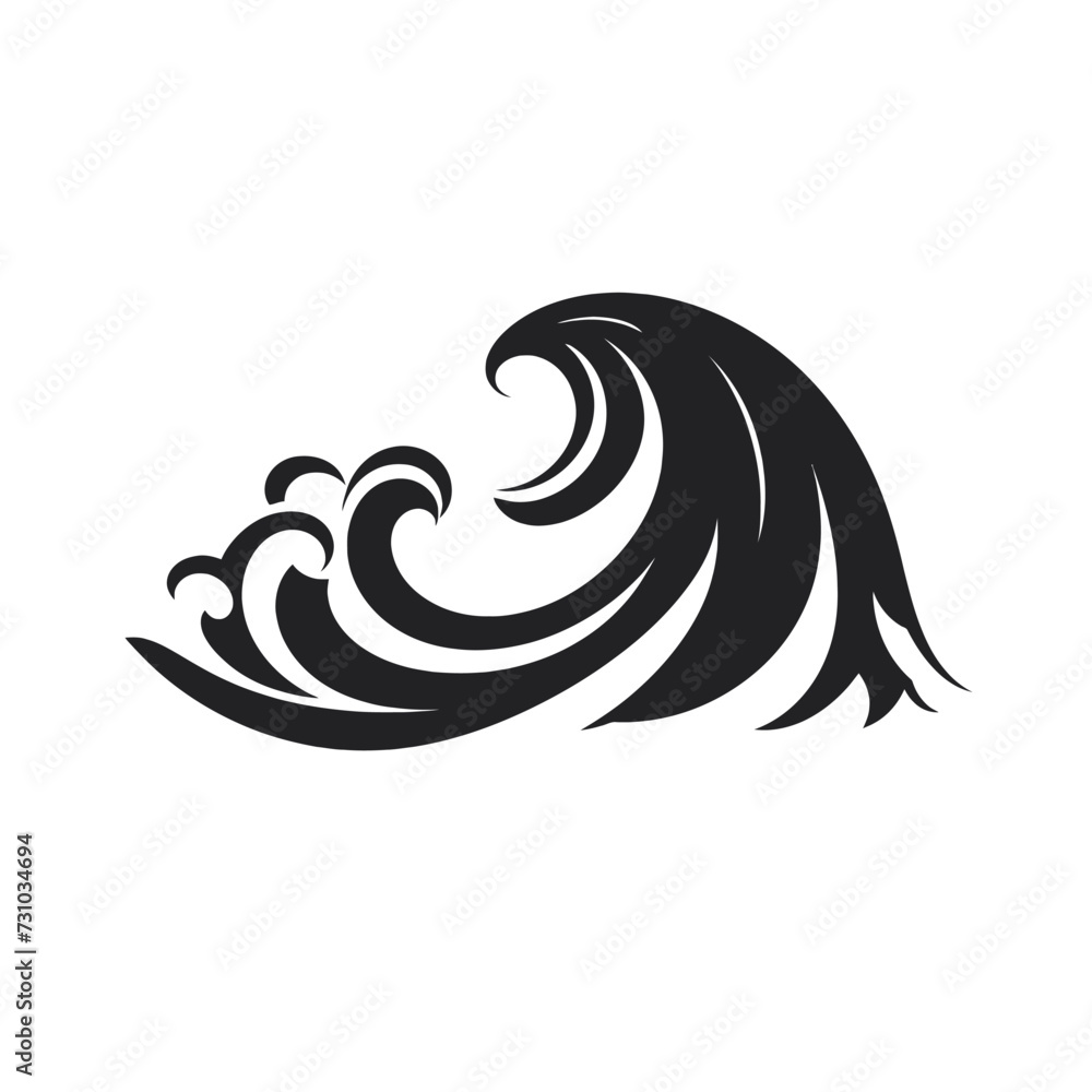 Black simple sea wave logo element Generative Ai