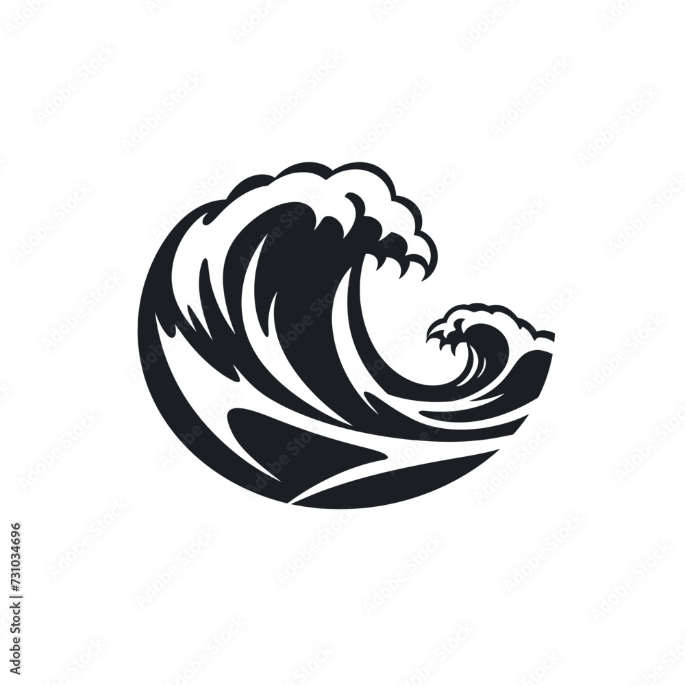 Black simple sea wave logo element Generative Ai Black simple sea wave logo element Generative Ai