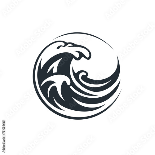 Black simple sea wave logo element Generative Ai