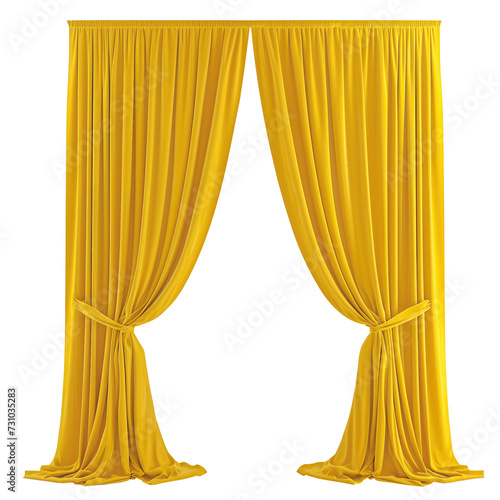 Photo Realistic Yellow Blank Curtains Template. Front View. Interior Mockup. Ai Generative	
