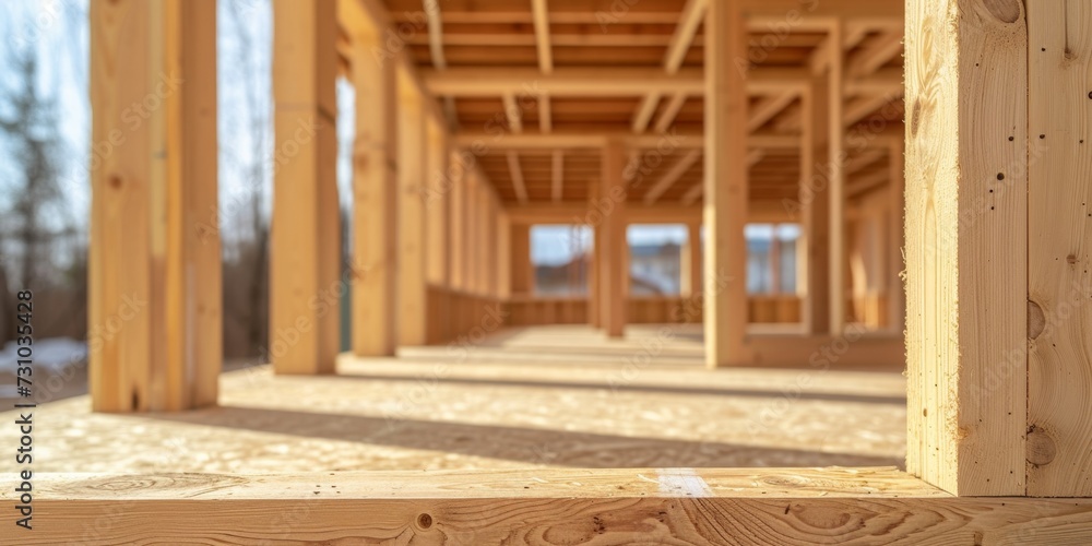 Obraz premium the wooden part of a prefabricated frame building structure