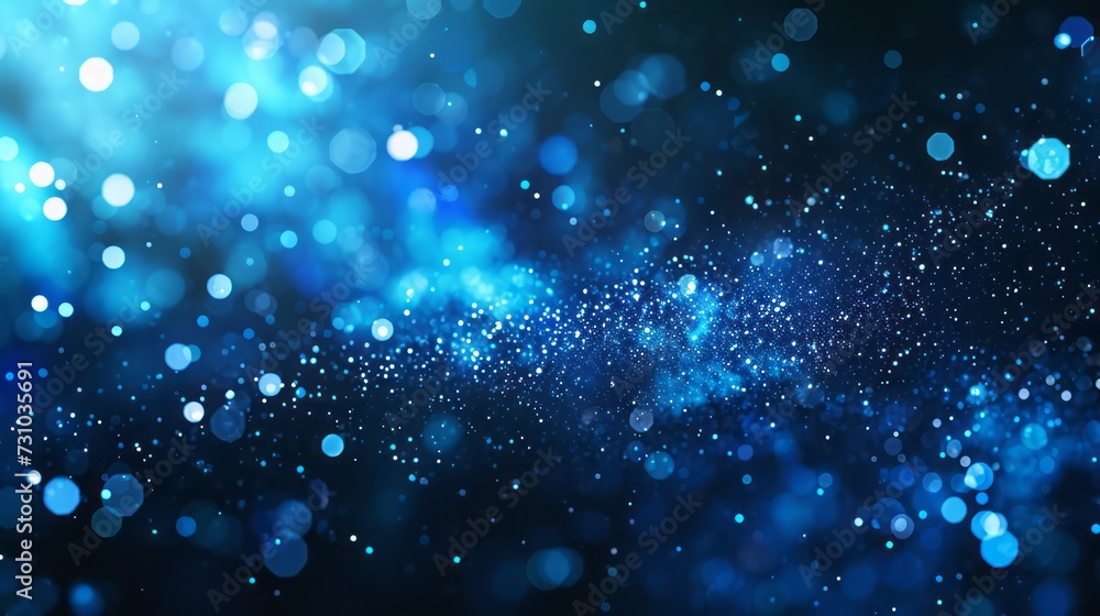 Blue Cosmic Energy Burst with Glowing Lines and Futuristic Space ConceptBlue Abstract Background with Particles,Bokeh Lights, and Festive Holiday .