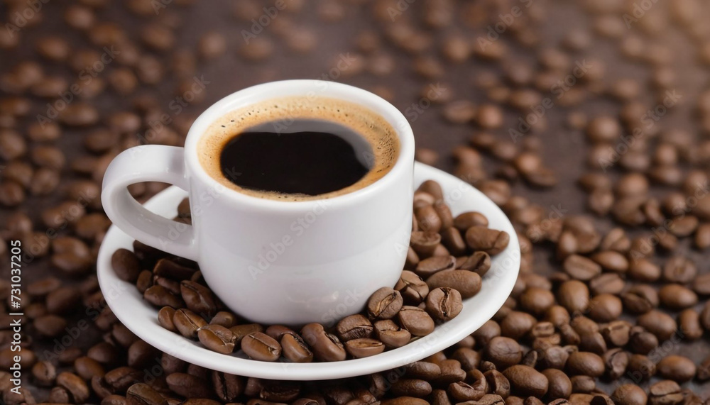 white small cup of coffee espresso background of scattered beans 8 white small cup of coffee espresso background of scattered beans 8