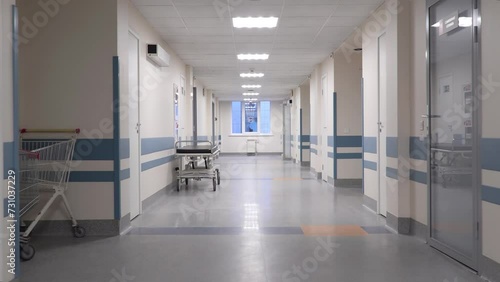 Long Corridor in the Hospital with the Medical Gurney