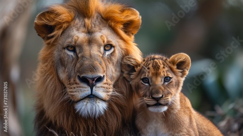 African Lion with cub 