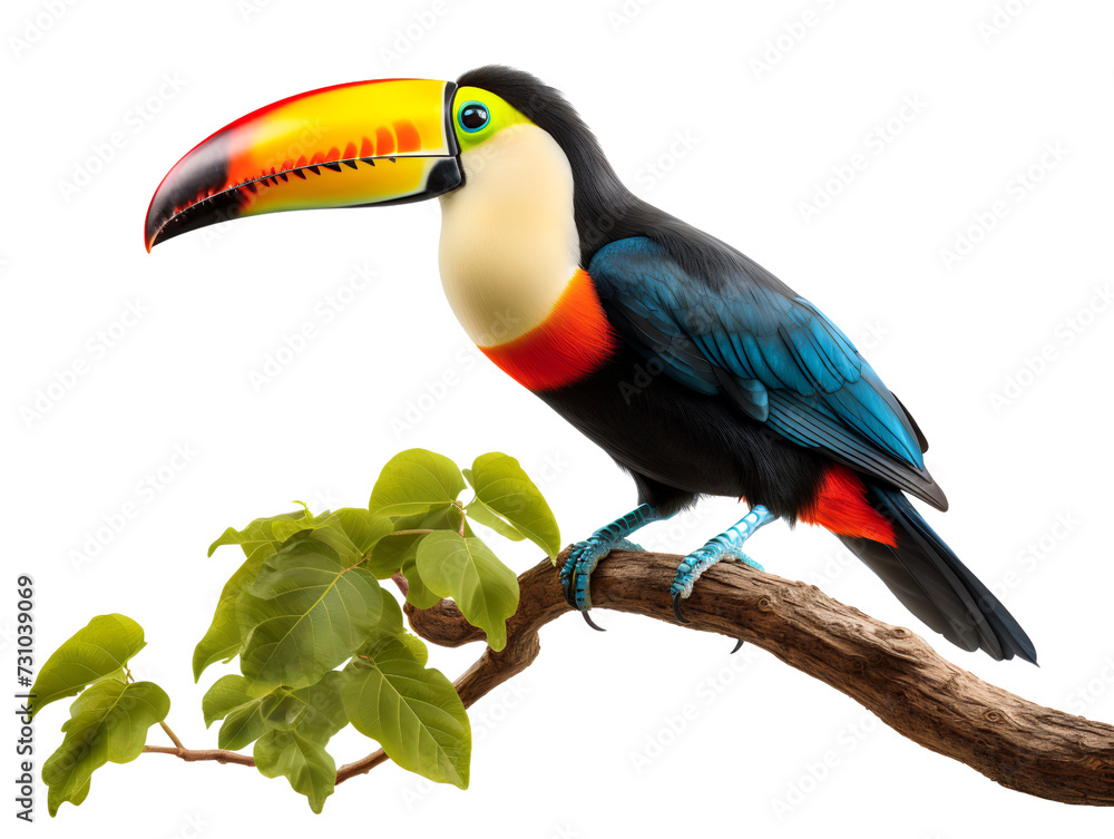 Obraz premium A Toucan On a Branch, isolated on a transparent or white background