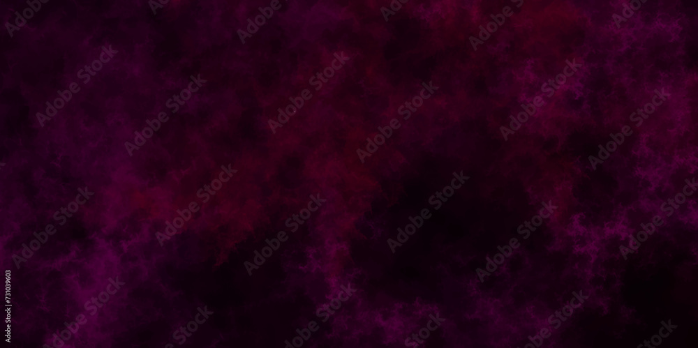 Abstract night sky space watercolor dark crimson red nebula universe background. Colorful acrylic watercolor grunge burgundy red and dark pink frost and lights in nebula and stars in space.