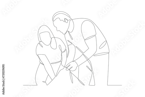 Continuous one line drawing Volunteer concept. Doodle vector illustration.