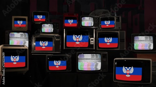 Flag of Donetsk Peoples Republic and Vintage Televisions. 4K Resolution. photo