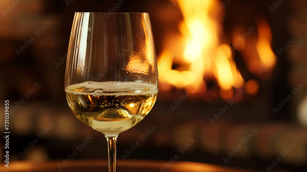 A glass of wine by the burning fireplace A glass of wine by the burning fireplace