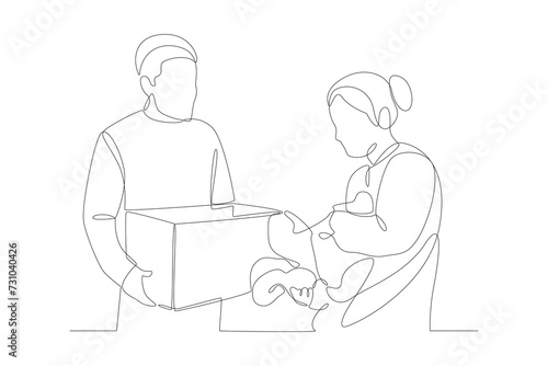 Continuous one line drawing Volunteer concept. Doodle vector illustration.