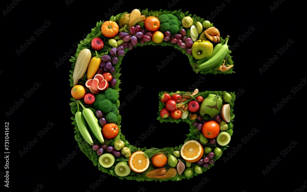 The Letter G Made With Fresh Fruits and Vegetables