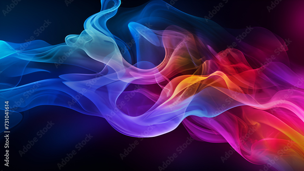 A group of colorful clouds of smoke against a dark background with stars in the sky in the middle of the image.