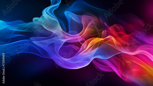 A group of colorful clouds of smoke against a dark background with stars in the sky in the middle of the image.