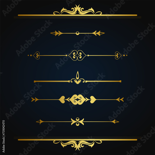 Set of Decorative vintage frames and borders set, Gold photo frame with corner Thailand line floral for picture, Vector design decoration pattern style. calligraphic design.