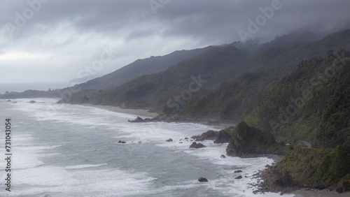 cliffs of new zealand south island in rainy day