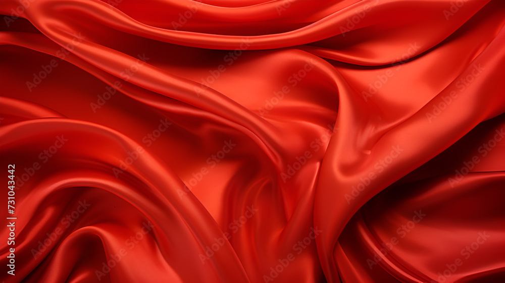 Viewed from above, a sumptuous red silk fabric exudes smooth elegance, perfect for abstract backgrounds with generous copy space. Viewed from above, a sumptuous red silk fabric exudes smooth elegance, perfect for abstract backgrounds with generous copy space.