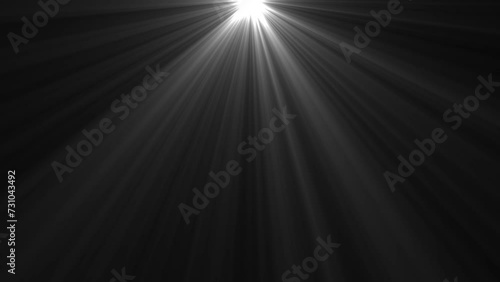 White light beams on black background. Light animation. Dynamic sun rays. 25fps