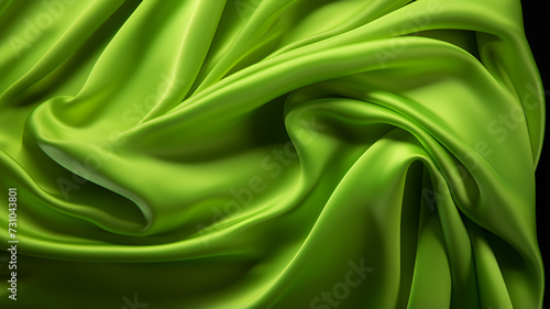 A luxurious light green silk fabric, viewed from above, offers a smooth and elegant texture, ideal for abstract backgrounds with ample copy space.