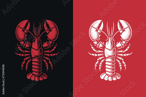 Lobster. Vintage engraving illustration. Icon, logo, emblem. Isolated object. Black, red and white. Outline vector illustration photo