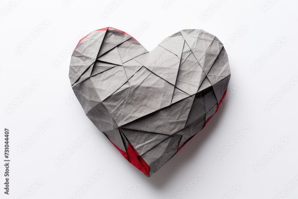 A heart-shaped piece of paper with a vibrant red edge lies on a flat surface. A heart-shaped piece of paper with a vibrant red edge lies on a flat surface.