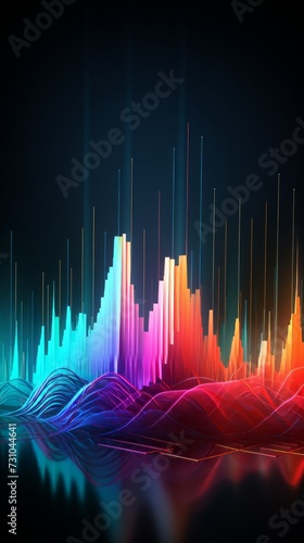 An abstract multicolored curve chart resembling a soundwave, set against a colorful background, visualizes activity and the analyzing process.