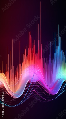 An abstract multicolored curve chart resembling a soundwave, set against a colorful background, visualizes activity and the analyzing process.