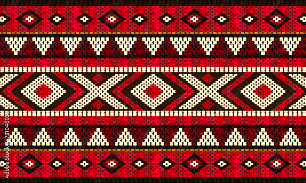 Traditional Arabian Sadu Weaving Pattern In Red Black And White Sheep Wool by Craitza - obrazy, fototapety, plakaty 