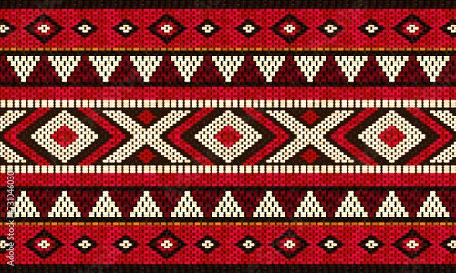 Traditional Arabian Sadu Weaving Pattern In Red Black And White Sheep Wool by Craitza