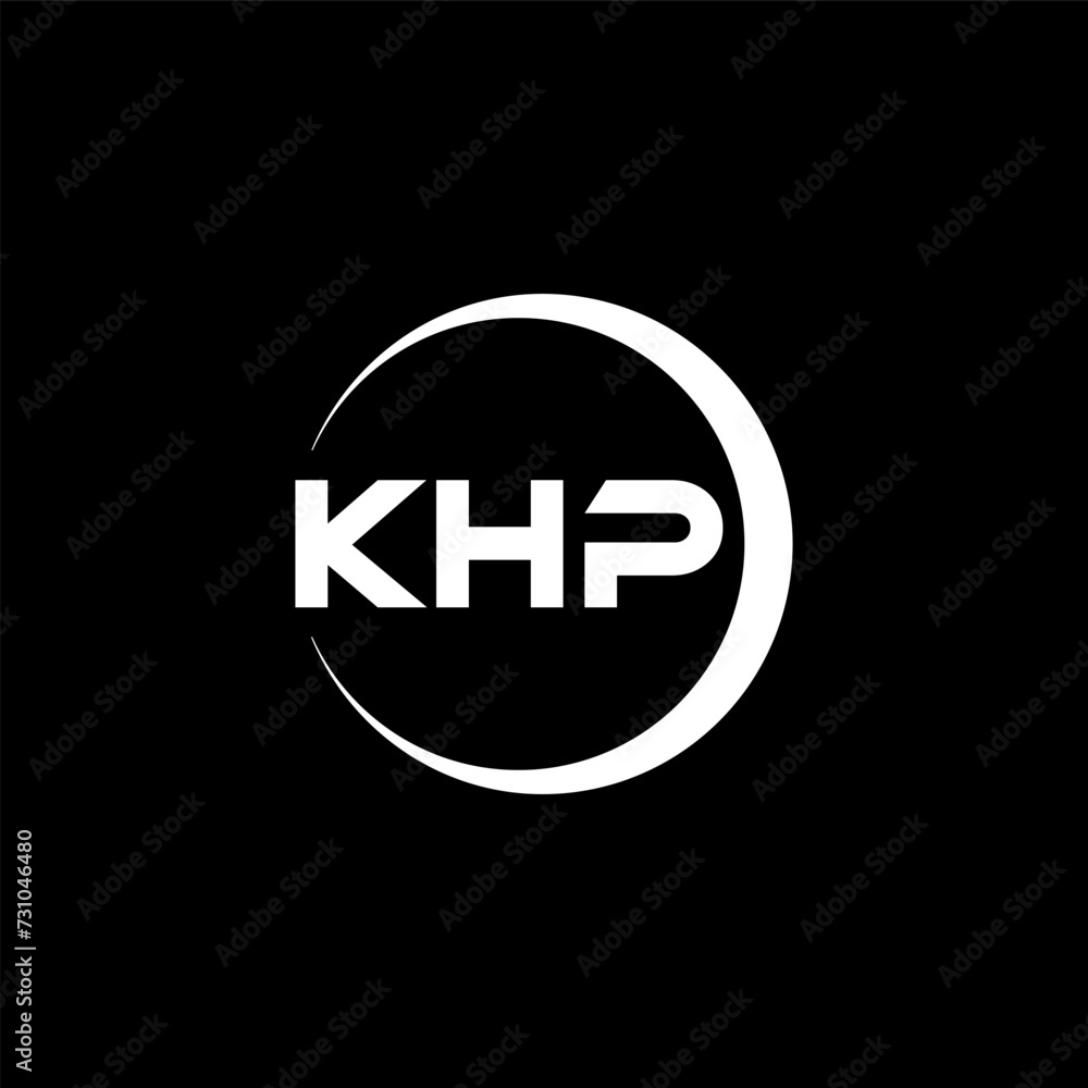 KHP letter logo design with black background in illustrator, cube logo, vector logo, modern alphabet font overlap style. calligraphy designs for logo, Poster, Invitation, etc.