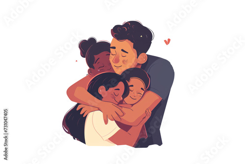 parents and children gathered in a group hug conveying love and togetherness against a white background