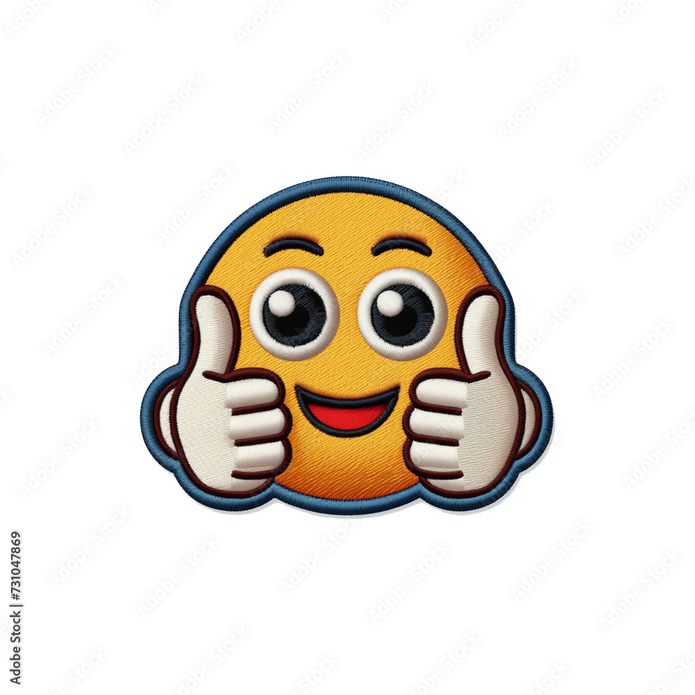 thumbs up emoji embroidered patch badge isolated on transparent background, PNG, AI generated 