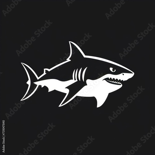 A sleek black silhouette logo of a shark  isolated against a dark background.