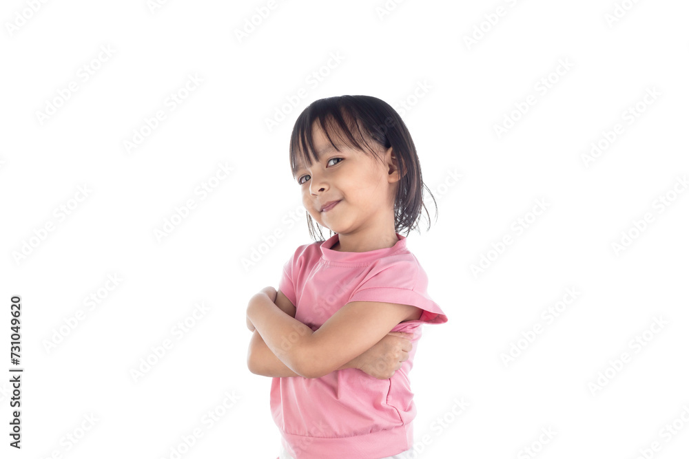 Cute Asian girl standing with her arms crossed and smiling Isolated on white background Cute Asian girl standing with her arms crossed and smiling Isolated on white background