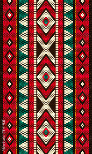 Vertical Traditional Arabian Sadu Weaving Pattern In Red Black And White Sheep Wool by Craitza photo