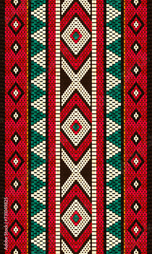 Vertical Traditional Arabian Sadu Weaving Pattern In Red Black And White Sheep Wool by Craitza